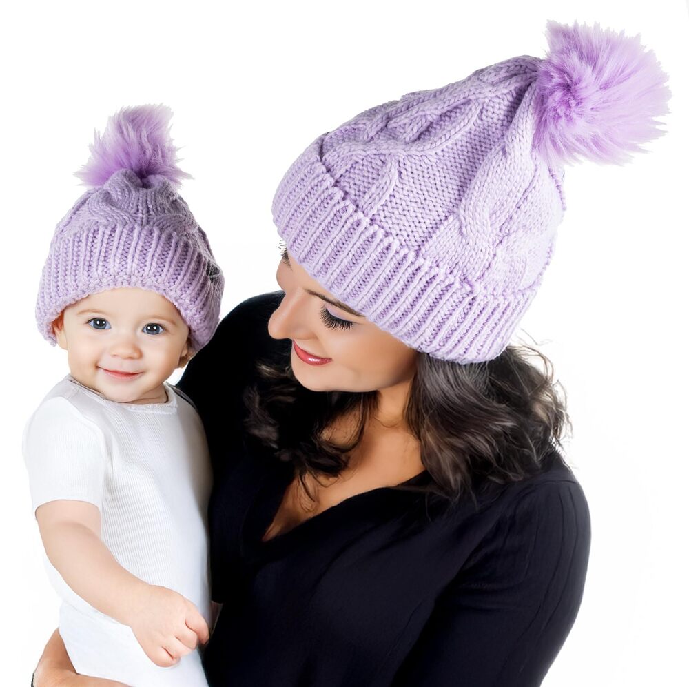 1018 Mom and Me Matching Beanies Set Mom and Baby Matching Winter Hats